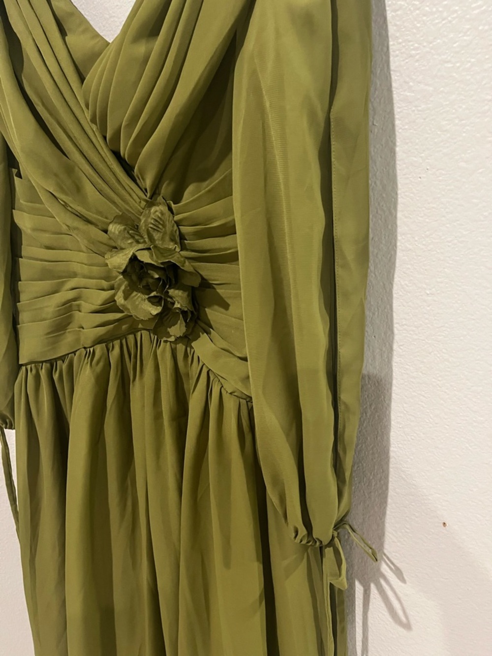 Elegant Chiffon Solid Color Long Slit Puff Sleeve Maxi Dress - Picture 9 of 14
